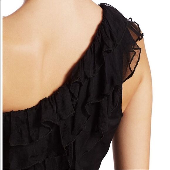 AMUR Harlow Silk Sleeveless One-Shoulder Ruffle Maxi Dress Black 0 - Picture 9 of 16